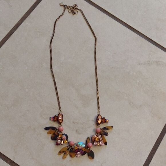 J. Crew gold tone rhinestone tortoise shell glitter eyes necklace - Picture 3 of 8